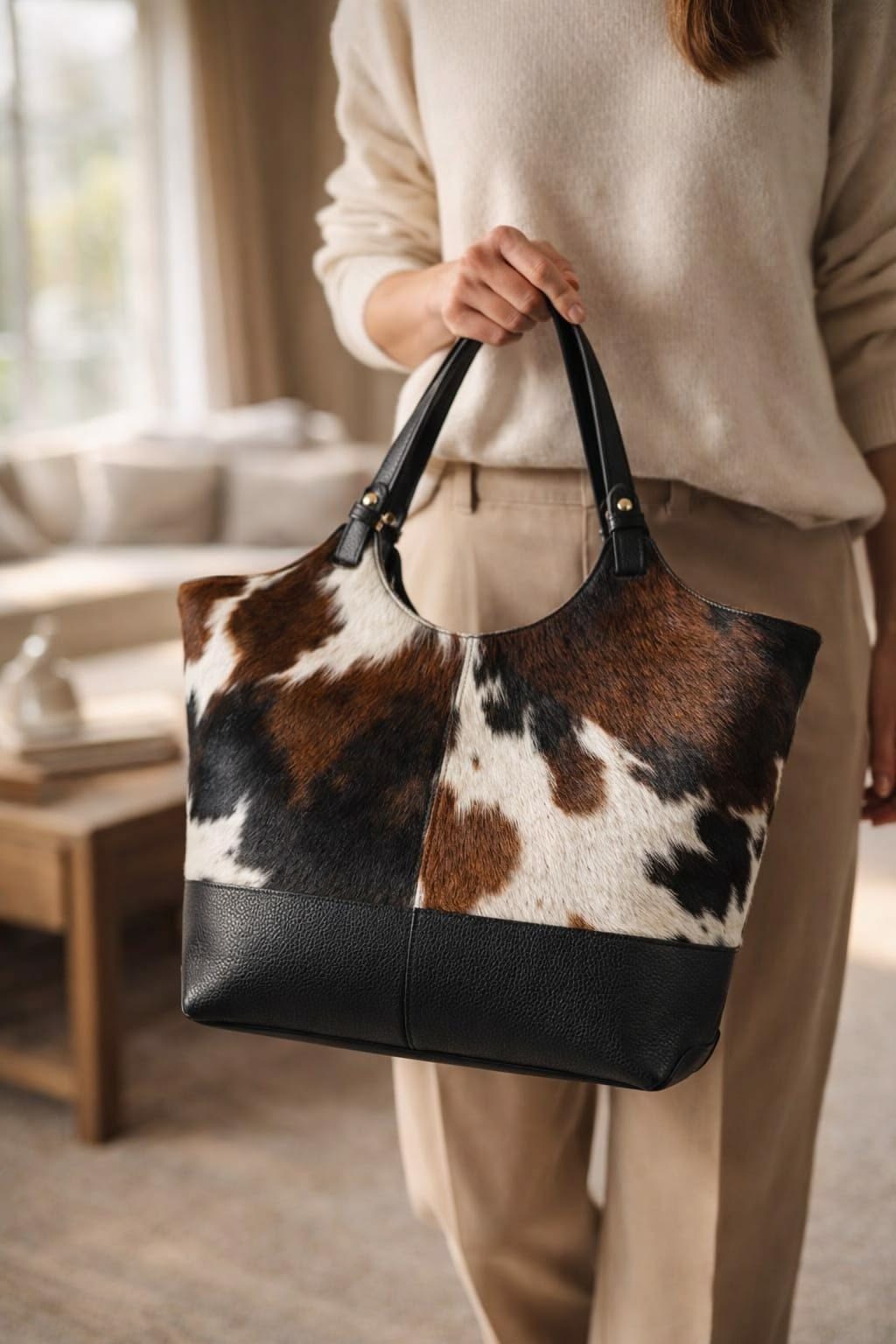 Cowhide Ladies Tote Bag